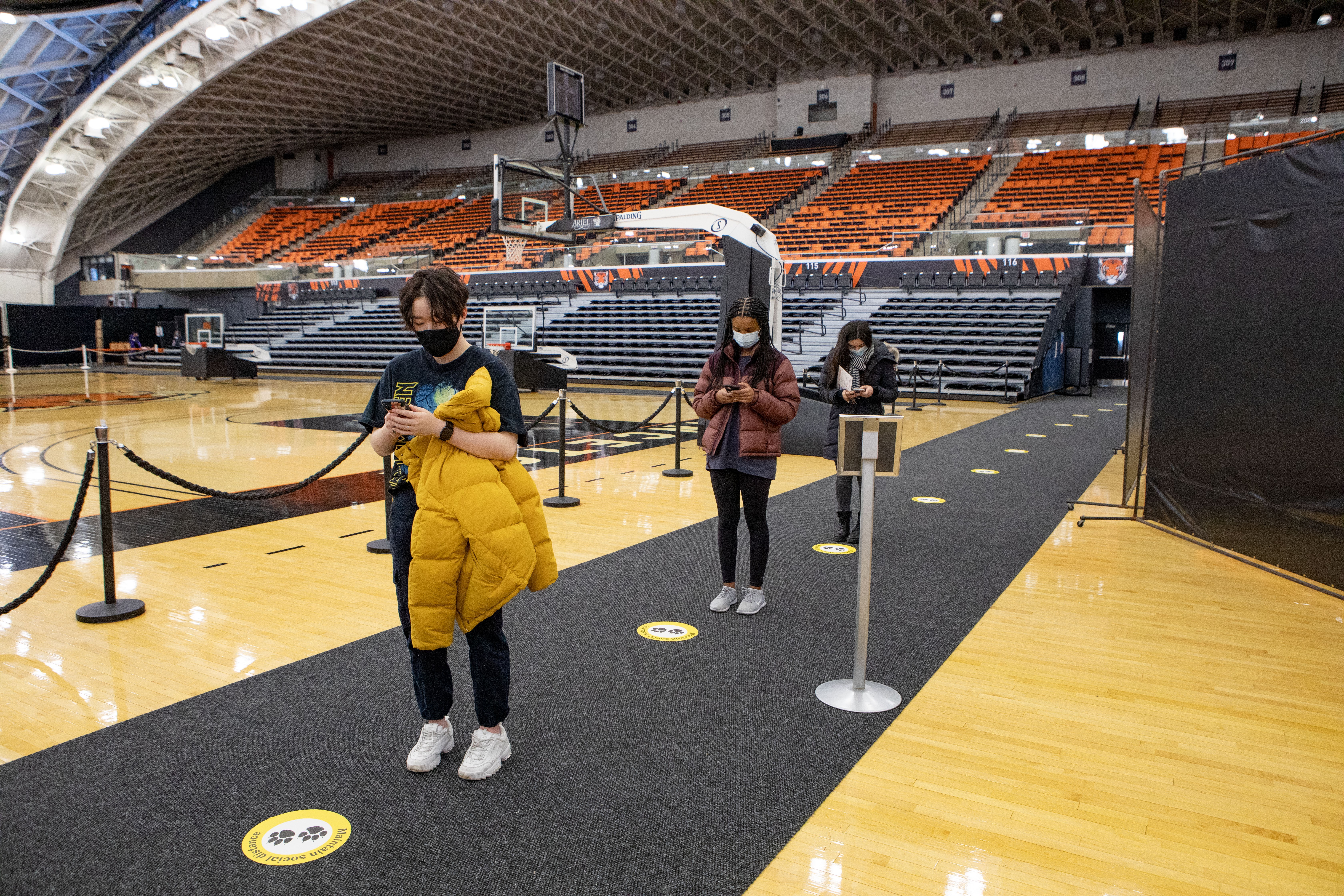 Students in line to get tested