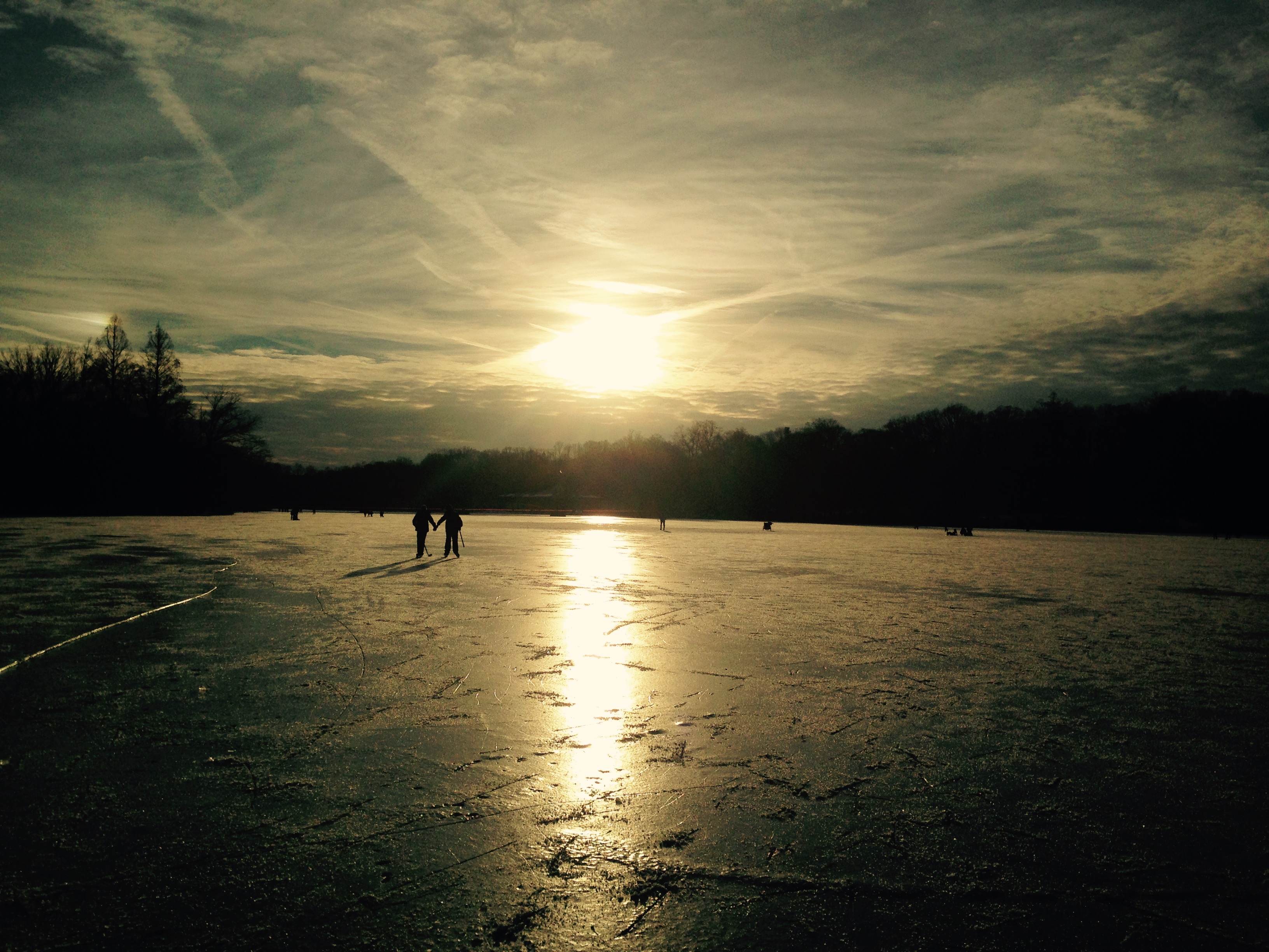 Walking on Lake Carnegie at sunset